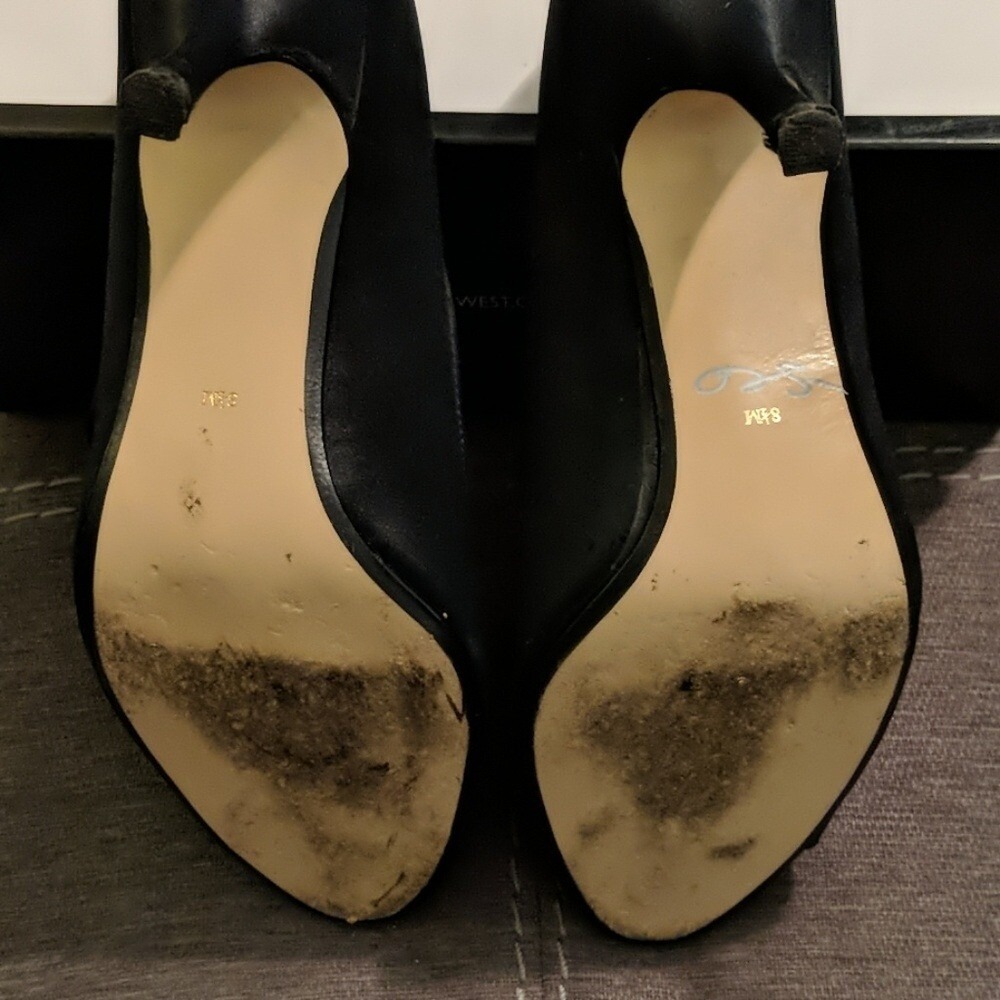 Ann Marino Women's Ruffle Peep Toe Black Satin Heels Sz 8.5 EUC - Picture 5 of 5